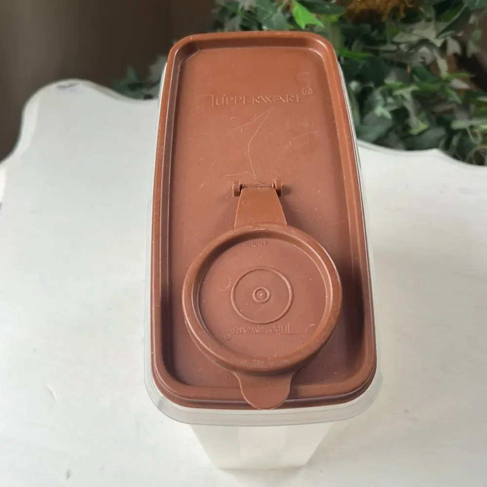 Tupperware Vintage Brown and White Storage Container